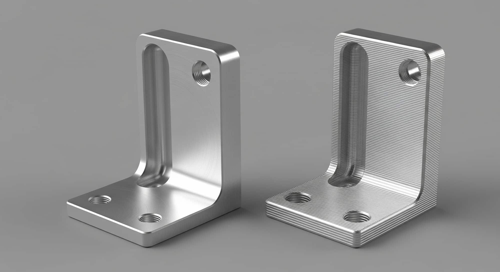 A close-up comparison of a CNC-machined part and a 3D-printed part showing surface finish differences.