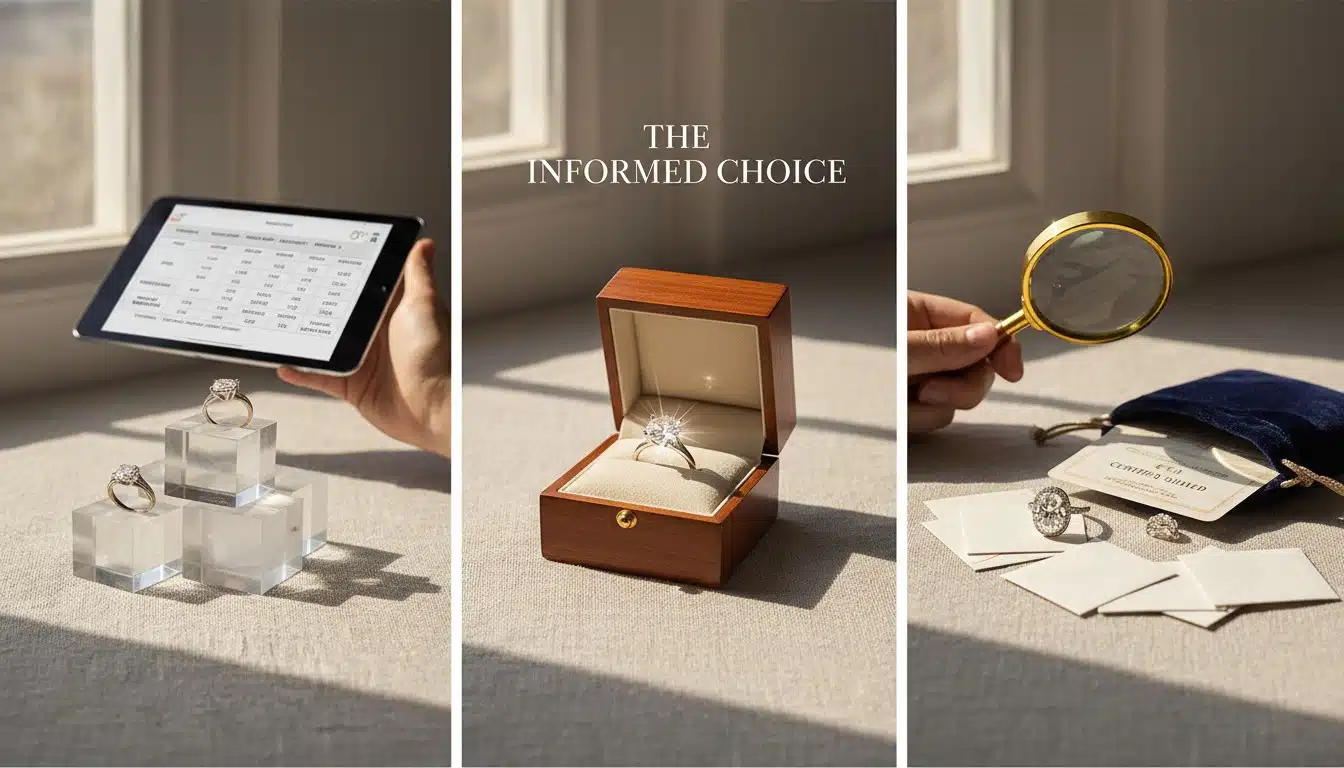 Comparing diamond rings from different retailers to find the best option