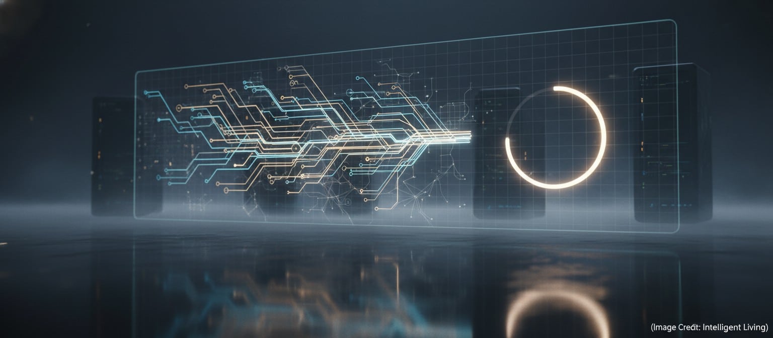 Minimalist cinematic scene showing a glowing evaluation scoreboard and flowing decision pathways, representing benchmark auditability, exploitability scoring, and trustworthy strategic AI systems.