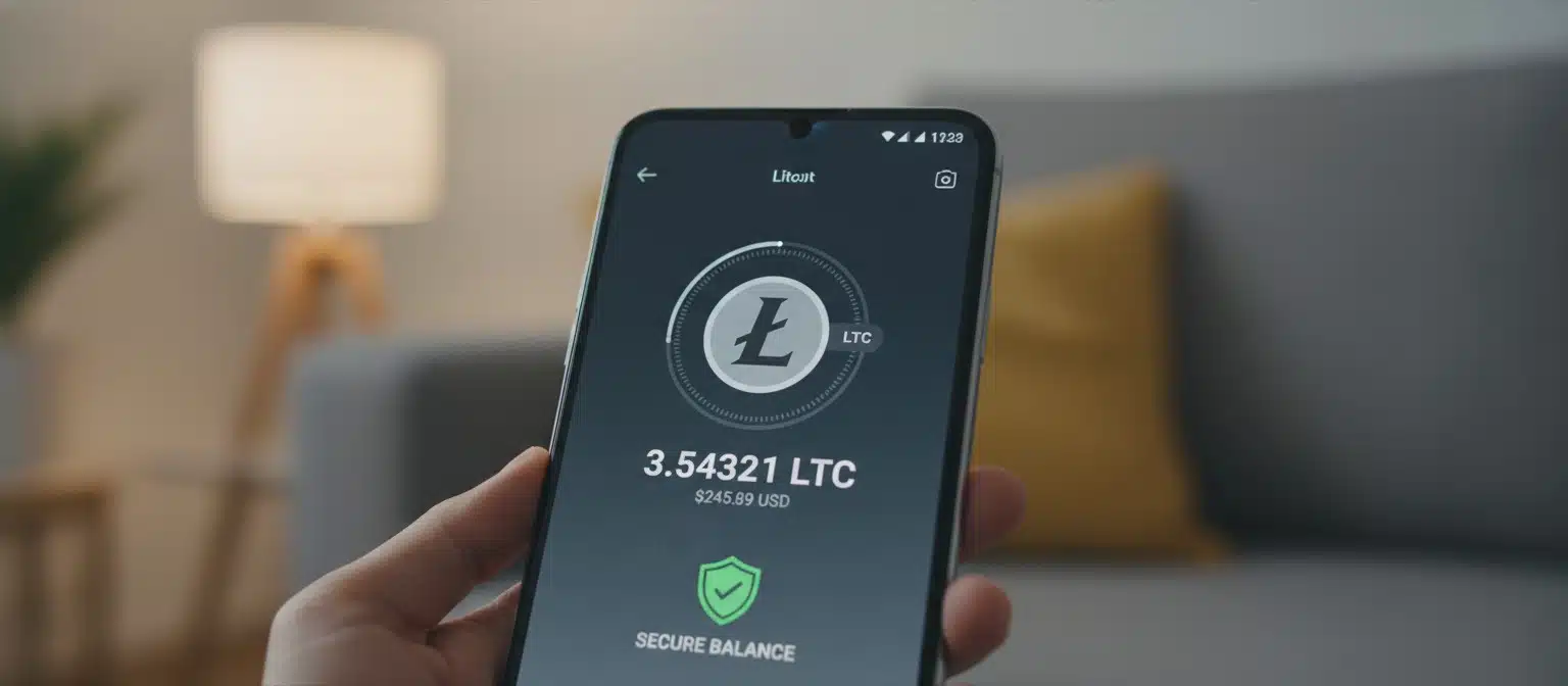 A secure Litecoin wallet app on a smartphone.