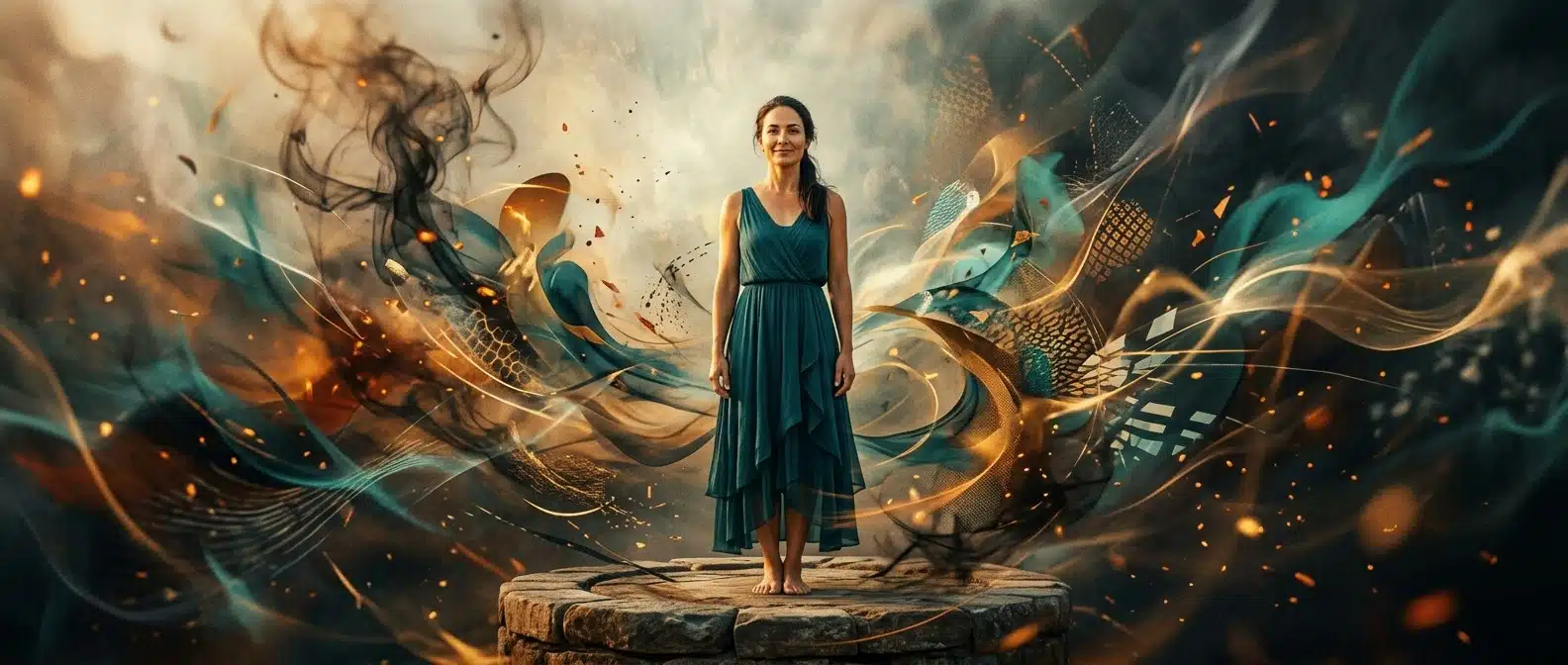 Abstract concept of mental resilience with a person standing strong amid challenging circumstances