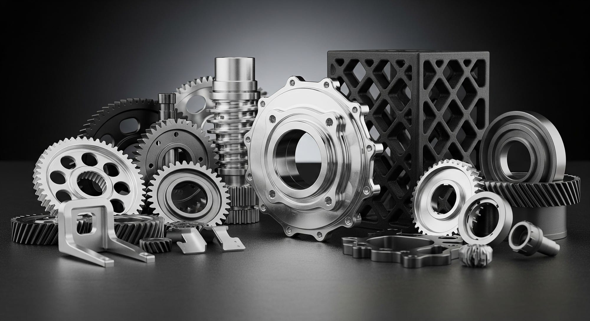 A variety of complex metal and plastic parts manufactured using both CNC and 3D printing technologies.