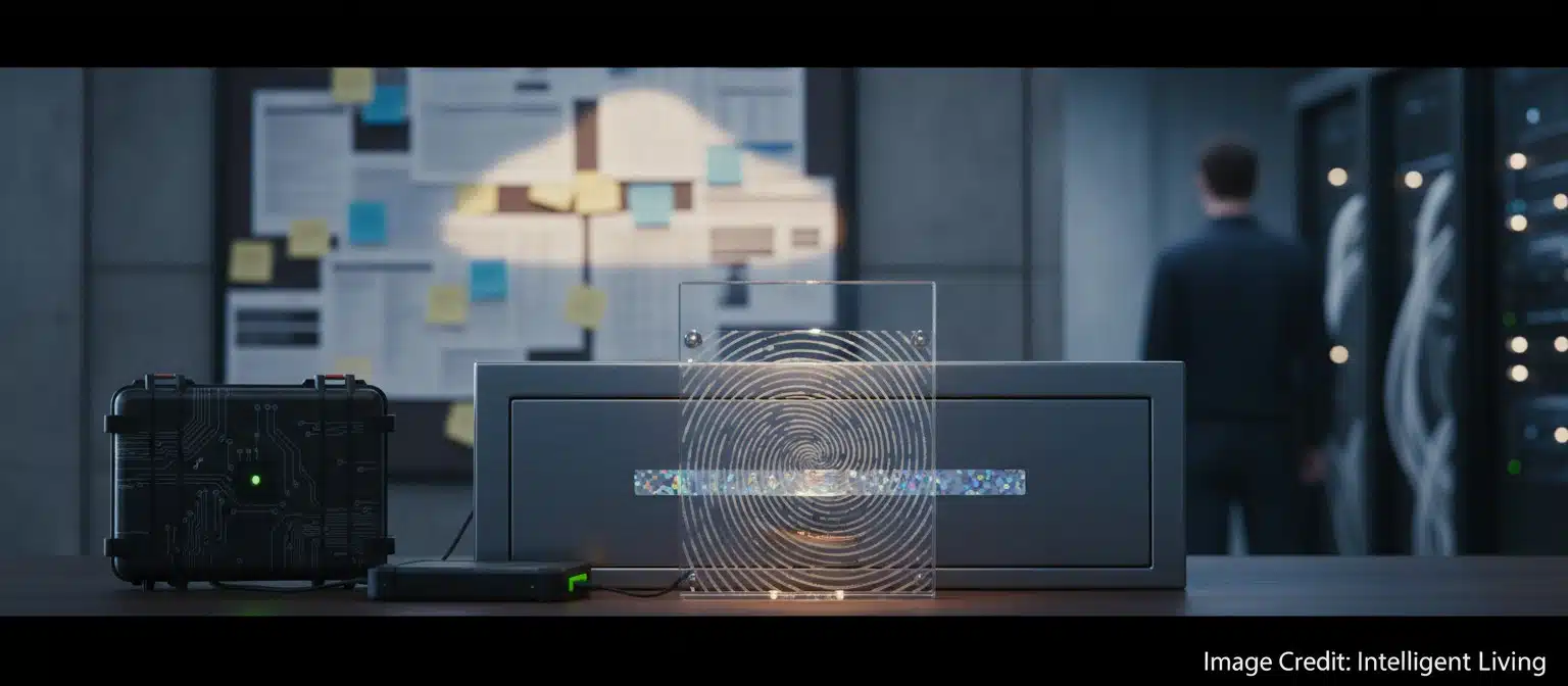 Cinematic cybersecurity scene showing a cloud infrastructure operations room with a sealed secrets vault, a compromised keycard on a table, and a calm post-incident lockdown atmosphere representing real-world impact and new pipeline trust protocols.