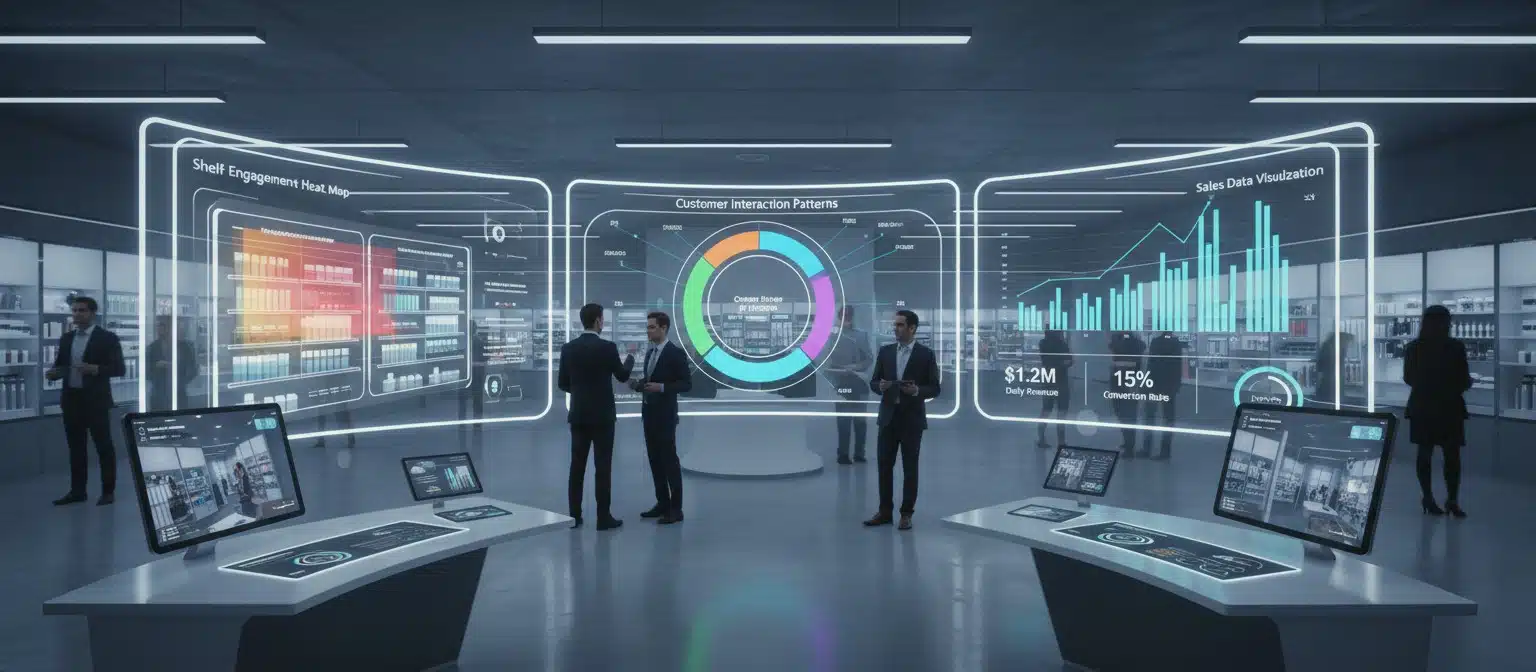 Retail analytics dashboard showing customer interaction data from smart shelves