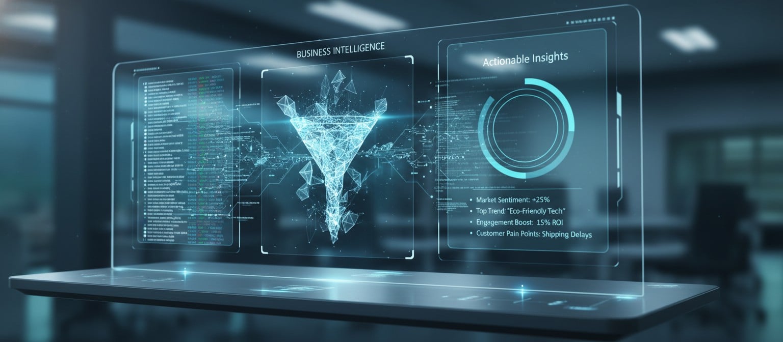 The New Advantage in Digital Marketing: Turning Online Noise Into Actionable Insight Digital marketing analytics dashboard transforming data streams into actionable business insights
