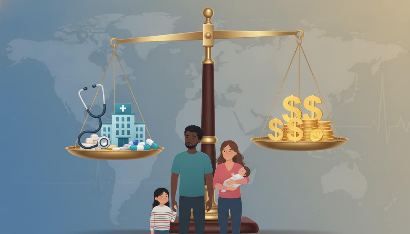 Healthcare costs and affordability concept showing the balance between medical expenses and patient access
