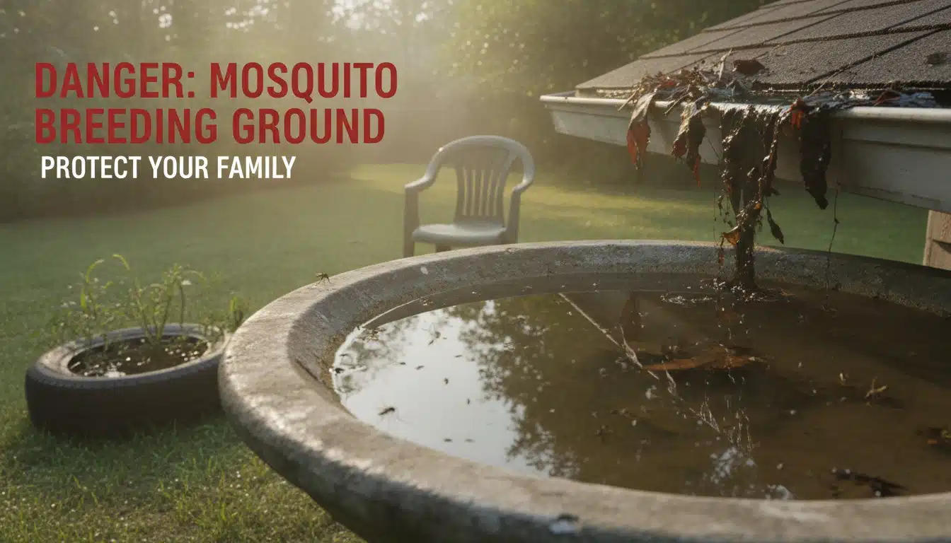 Mosquitoes breeding in standing water during humid Myrtle Beach summer