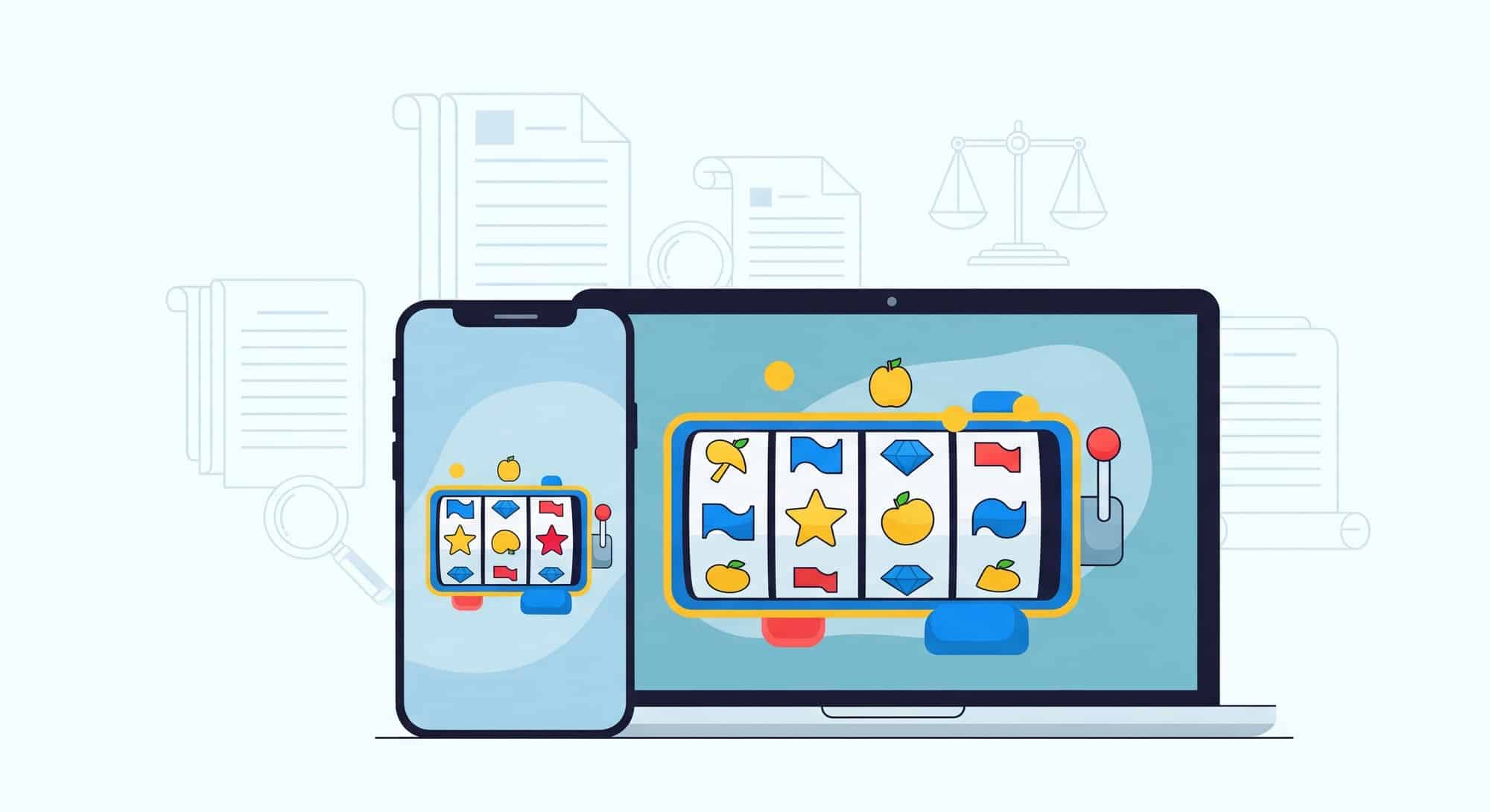 Sweepstakes casino platforms displayed on mobile and desktop devices with legal compliance icons