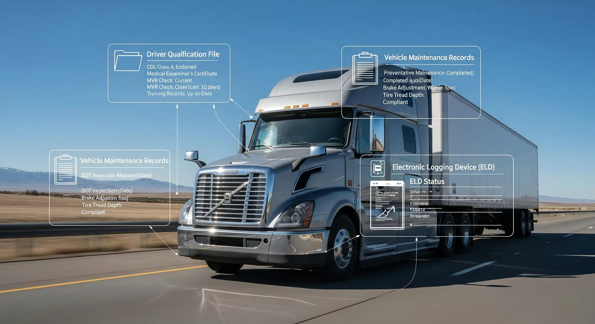 Commercial truck driving on a highway representing driver safety and qualification standards