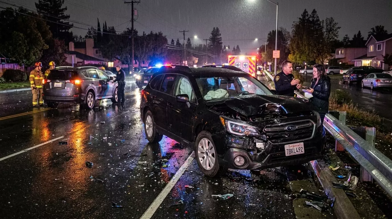 What Car Accident Victims Should Know About Negotiating With Insurers Damaged car at the scene of a traffic accident on a suburban road