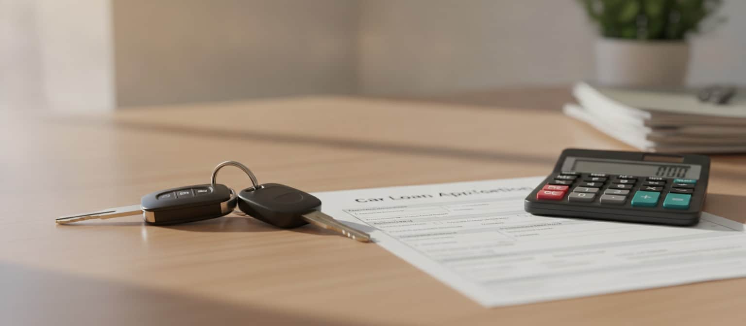 The Credit Score Myth: What Really Gets You Approved for a Car Loan Car keys on a desk with a credit application and calculator representing car loan financing