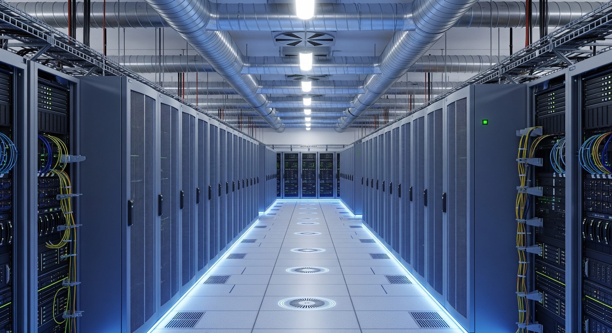 Why It Is Essential for Data Centers to Have HVAC Ventilation Systems Modern data center server room with HVAC ventilation and cooling systems