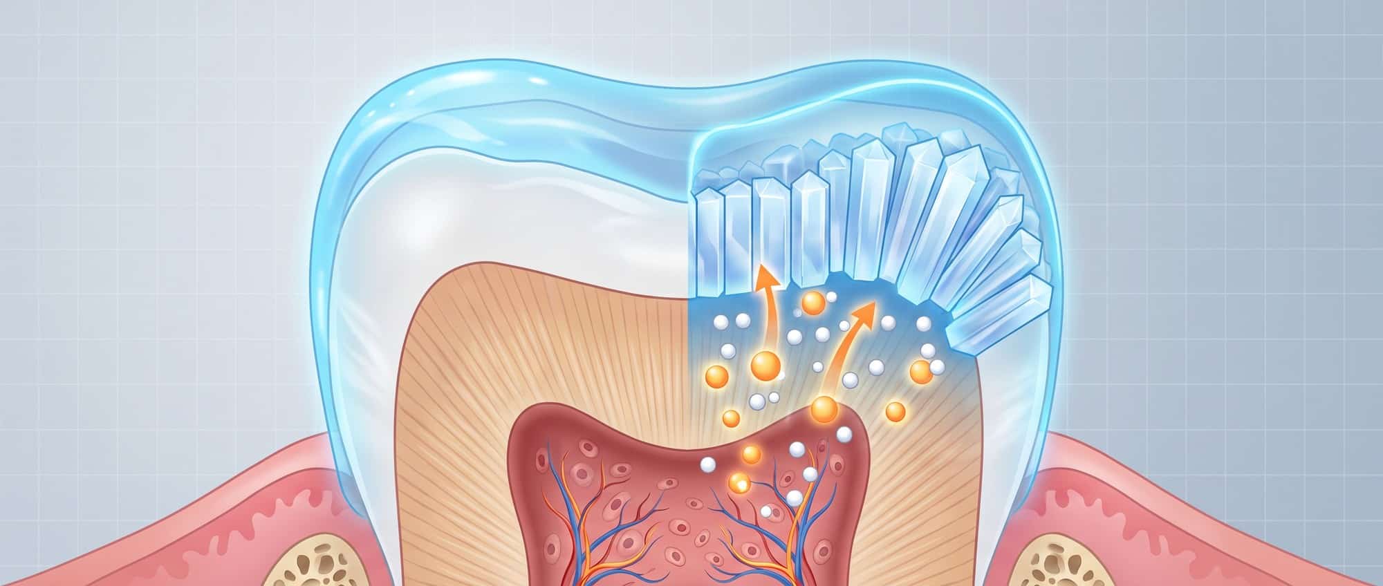 New Protein Gel Regrows Tooth Enamel, Human Trials Begin 2026 Scientific illustration showing protein-based gel regenerating tooth enamel through epitaxial mineralization