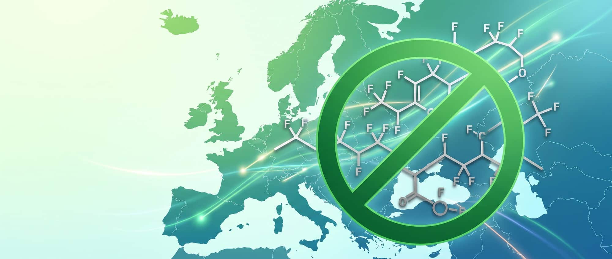 Conceptual illustration of PFAS forever chemicals being regulated across Europe