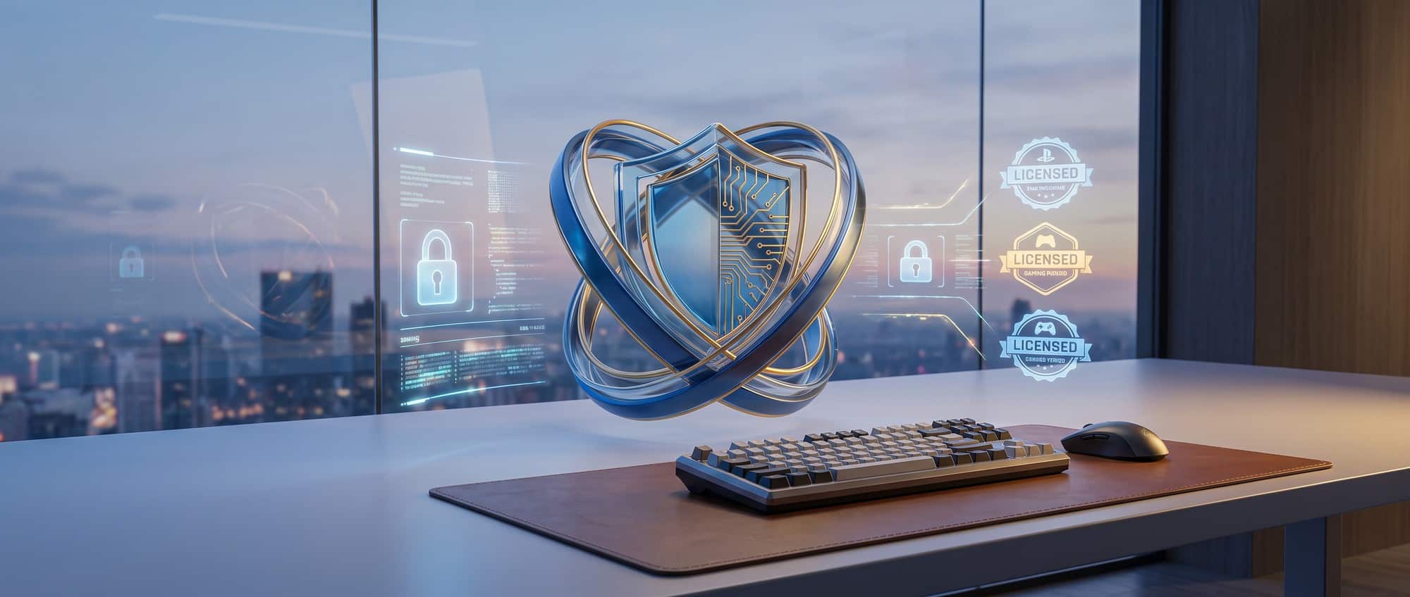 Gaming license and regulatory compliance concept on a modern desk
