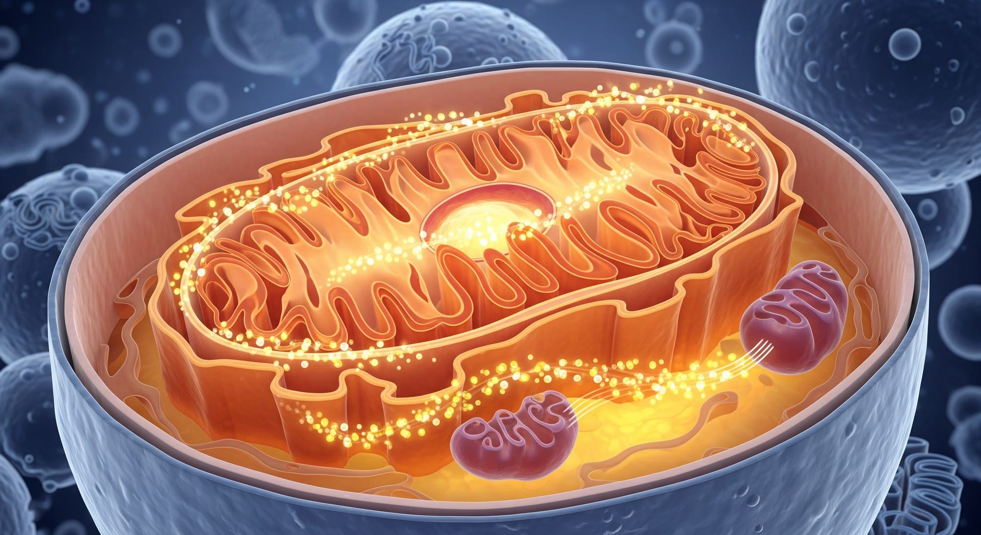 Mitochondria producing cellular energy through ATP synthesis
