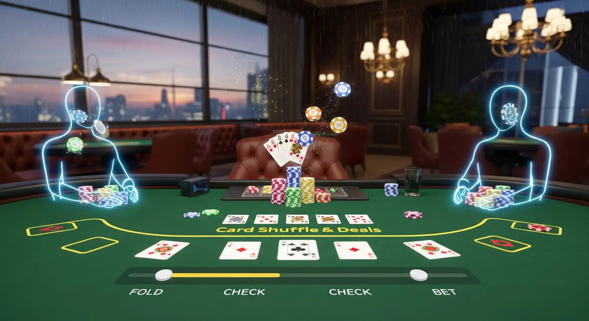 Digital poker table interface in a modern online casino