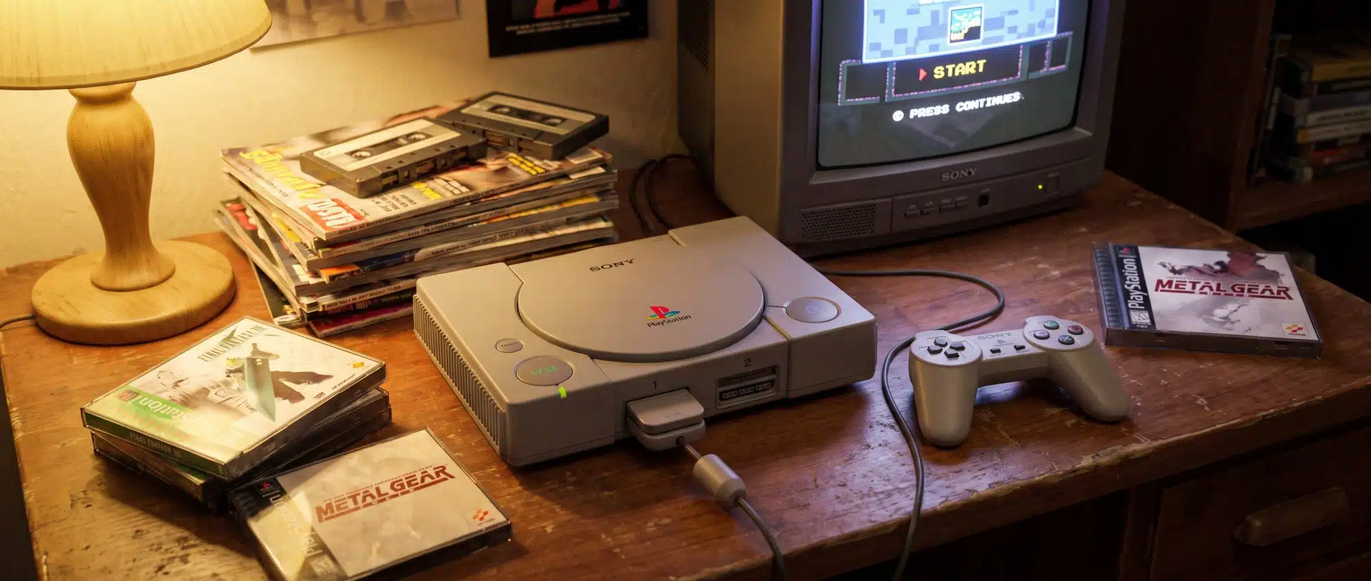 Original PlayStation (PS1) console and controller in gray, the console that started it all in 1994
