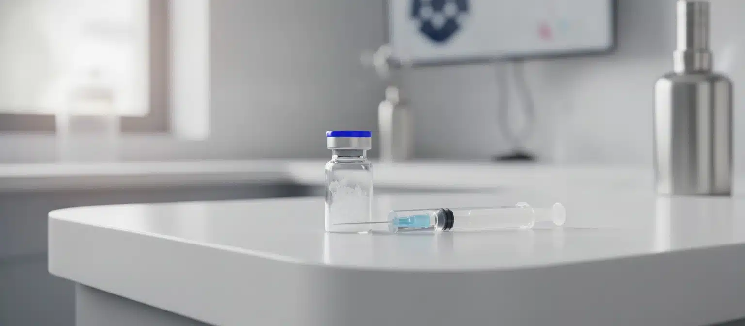 Reconstitution Math: The Small Calculation Behind Research Peptide Accuracy Laboratory vial of lyophilised peptide powder with syringe for reconstitution