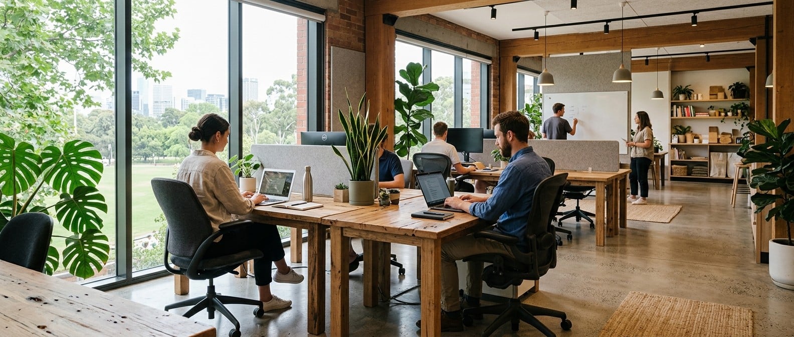Why Sustainable Workspaces Begin with Smarter Furniture Choices Modern sustainable office workspace with eco-friendly furniture and natural lighting