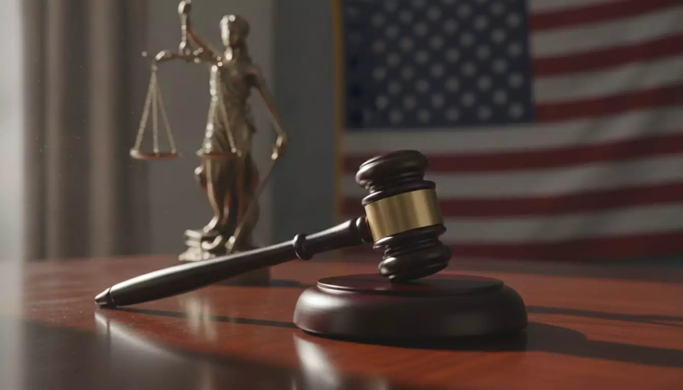 Gavel and scales of justice in a courtroom representing legal resolution