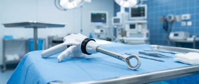 Modern ZSR circumcision stapler device on a sterile surgical tray