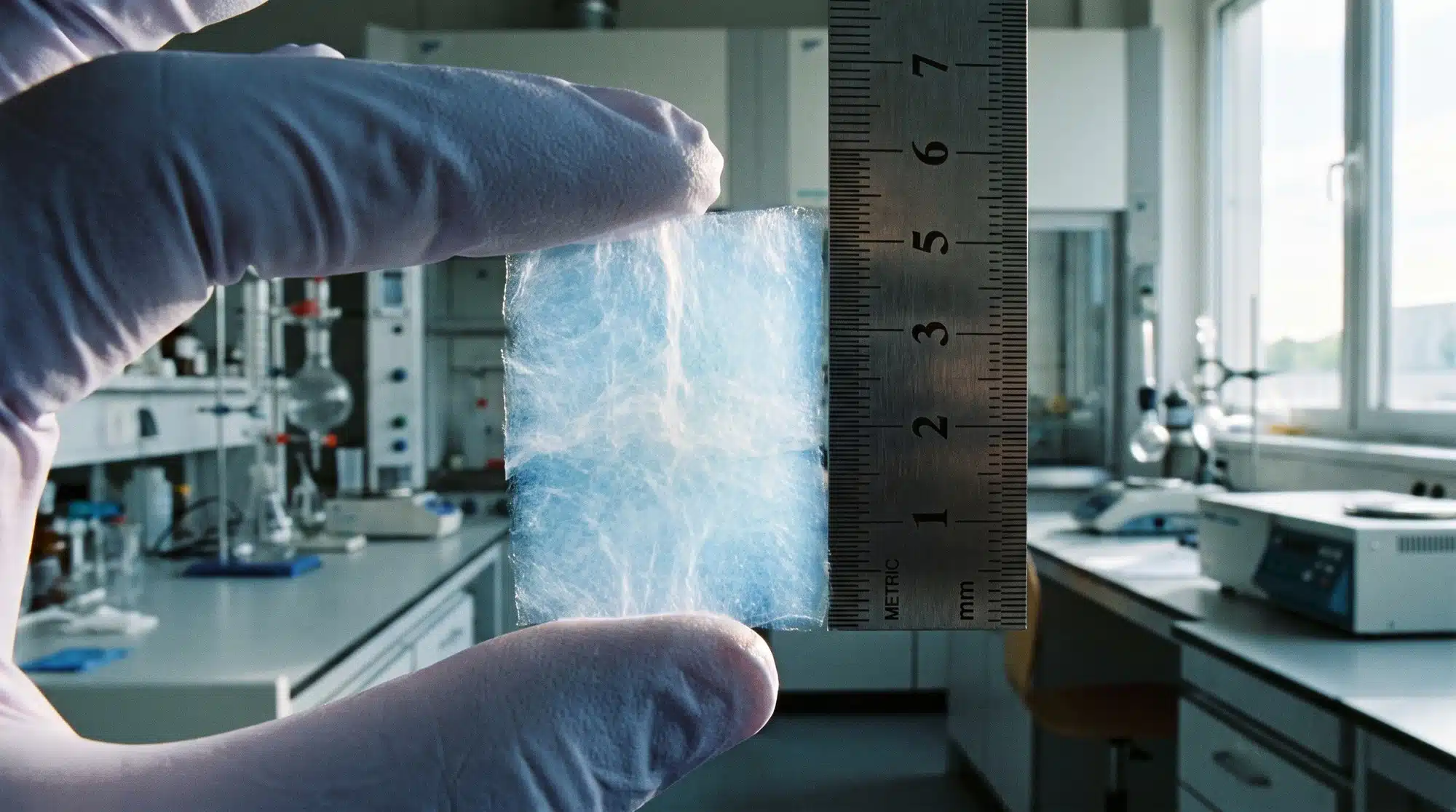 Ultra-lightweight silica aerogel insulation sample, showing its translucent frozen-smoke appearance