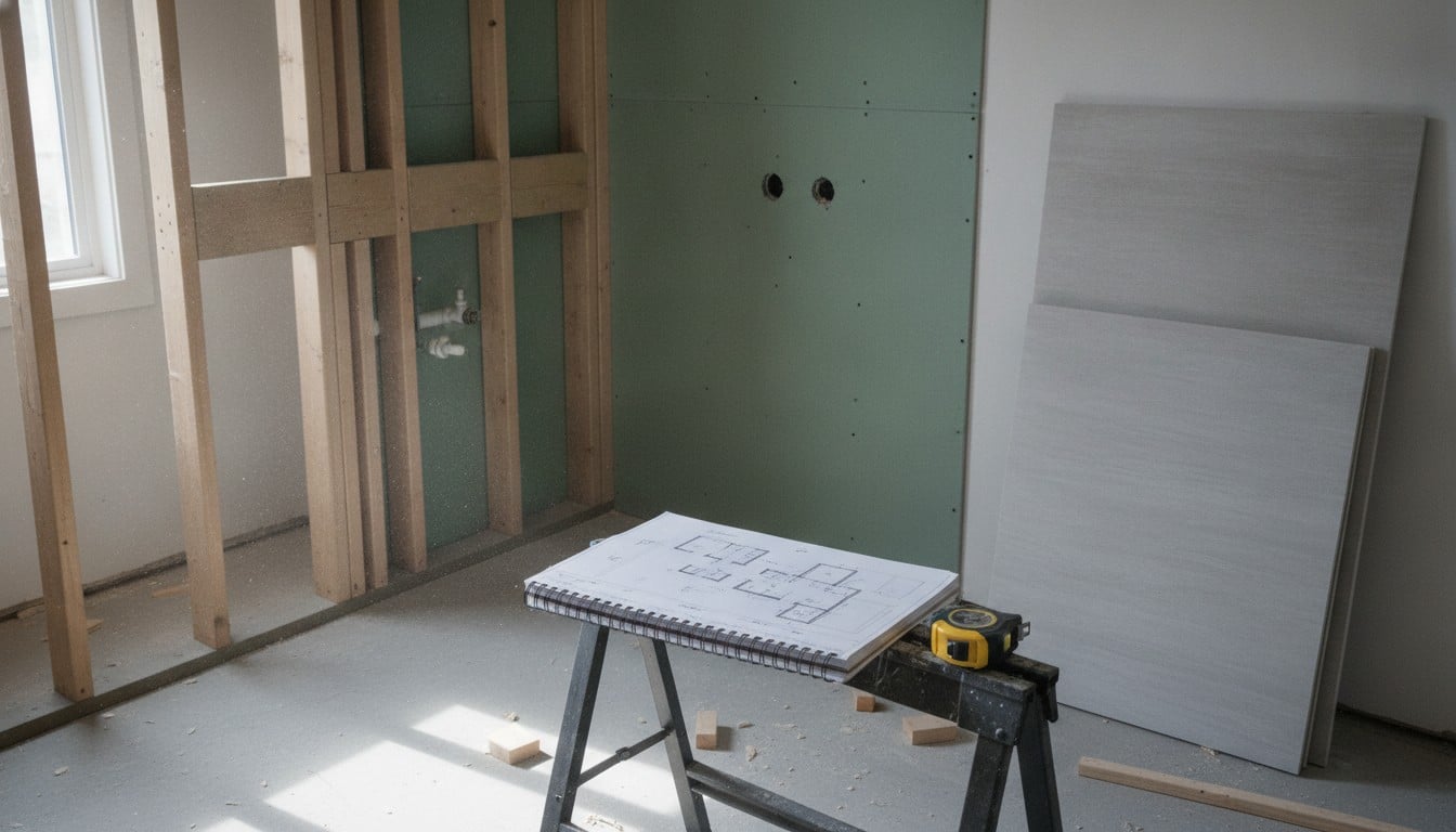 Bathroom remodel planning with structural blocking for grab bars and layout review