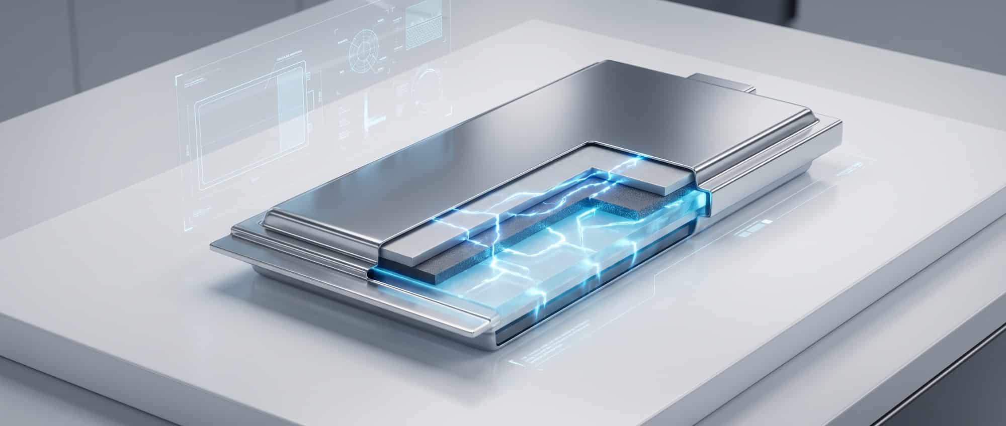 BYD solid-state battery cell rendering showing internal solid electrolyte layers