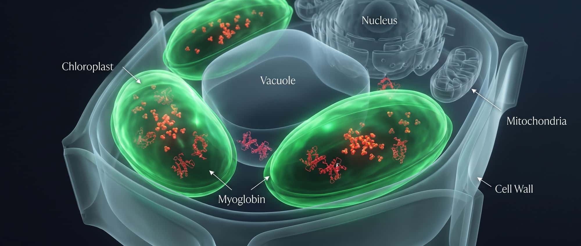Cross-section of plant cell showing chloroplasts producing myoglobin protein