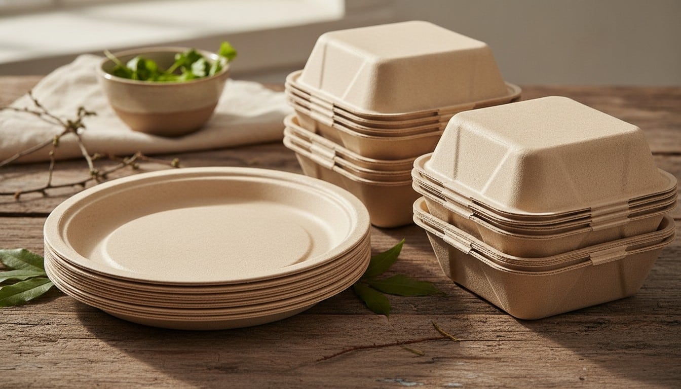 Compostable bagasse sugarcane food containers and plates