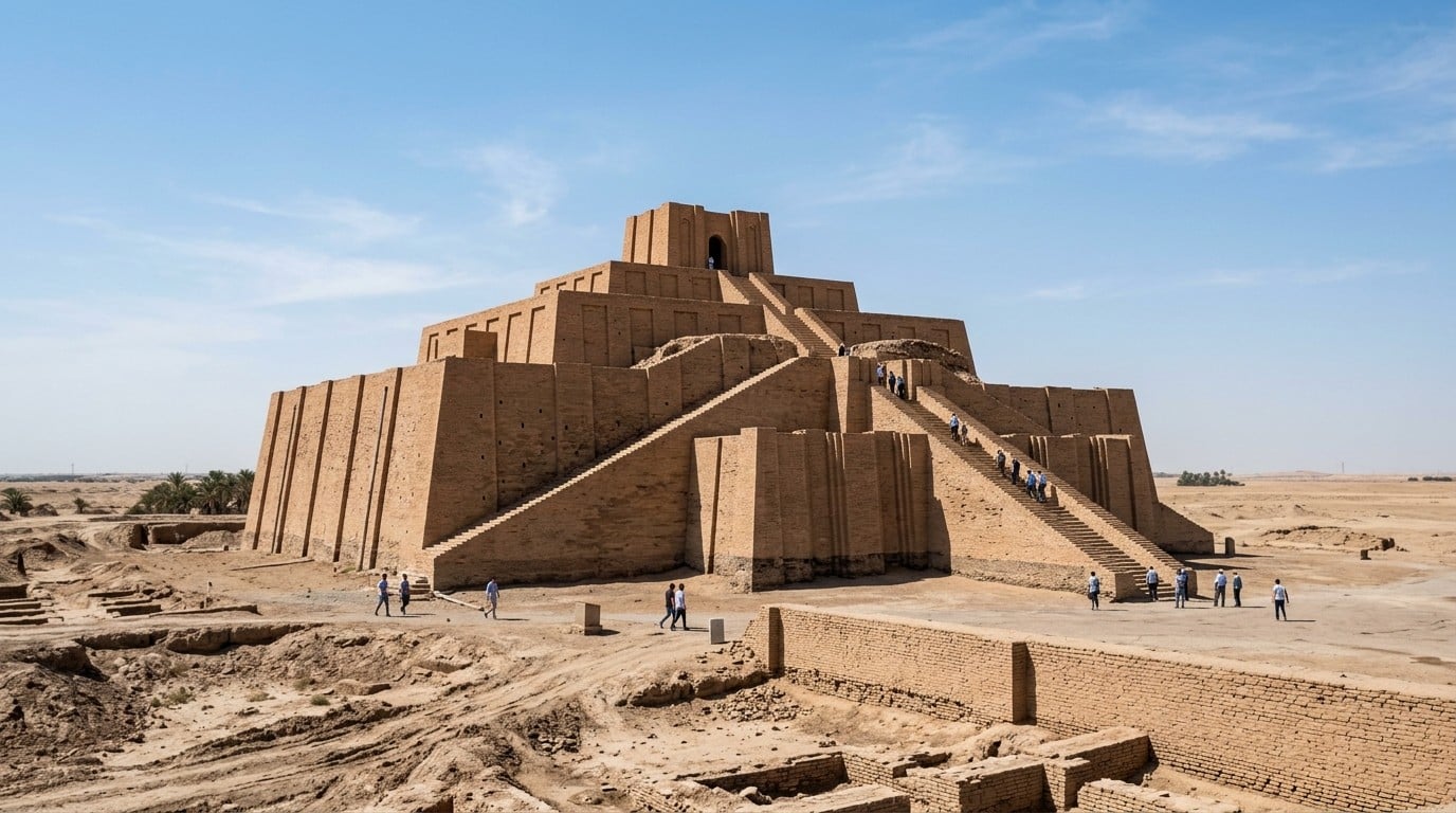 The Great Ziggurat of Ur in southern Iraq undergoing restoration in 2026