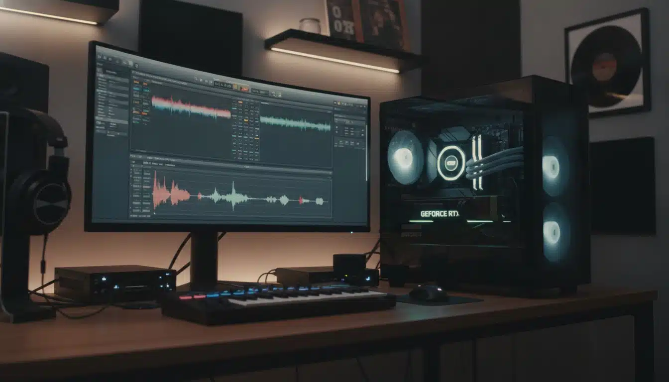 Home computer setup with NVIDIA GPU for running AI music generation models locally