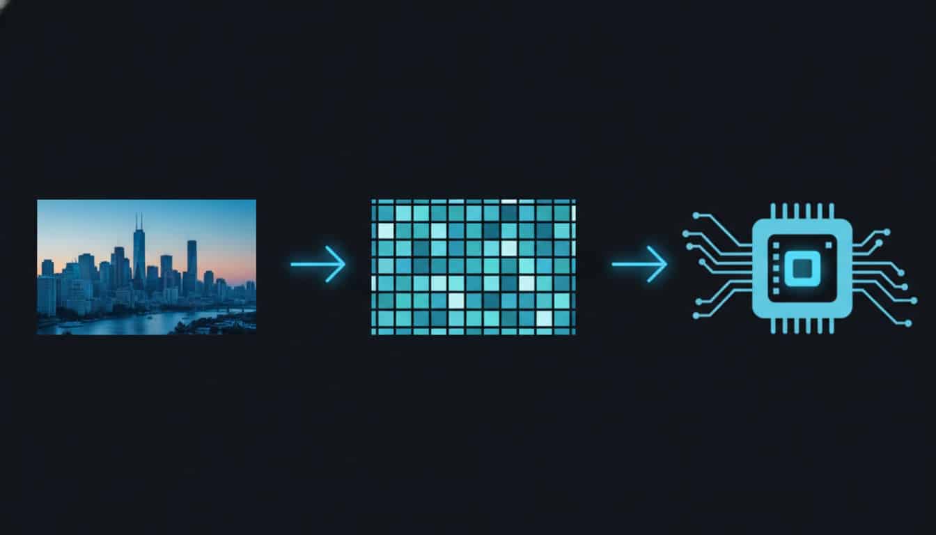 Diagram showing how an image is converted into tokens through automatic resizing and encoding