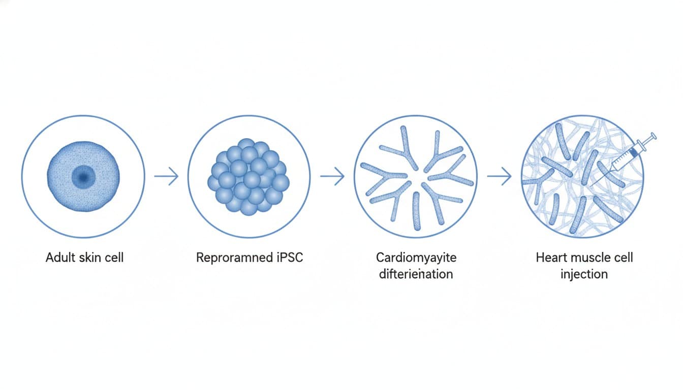 Diagram showing iPSC reprogramming process from adult cells to cardiomyocytes