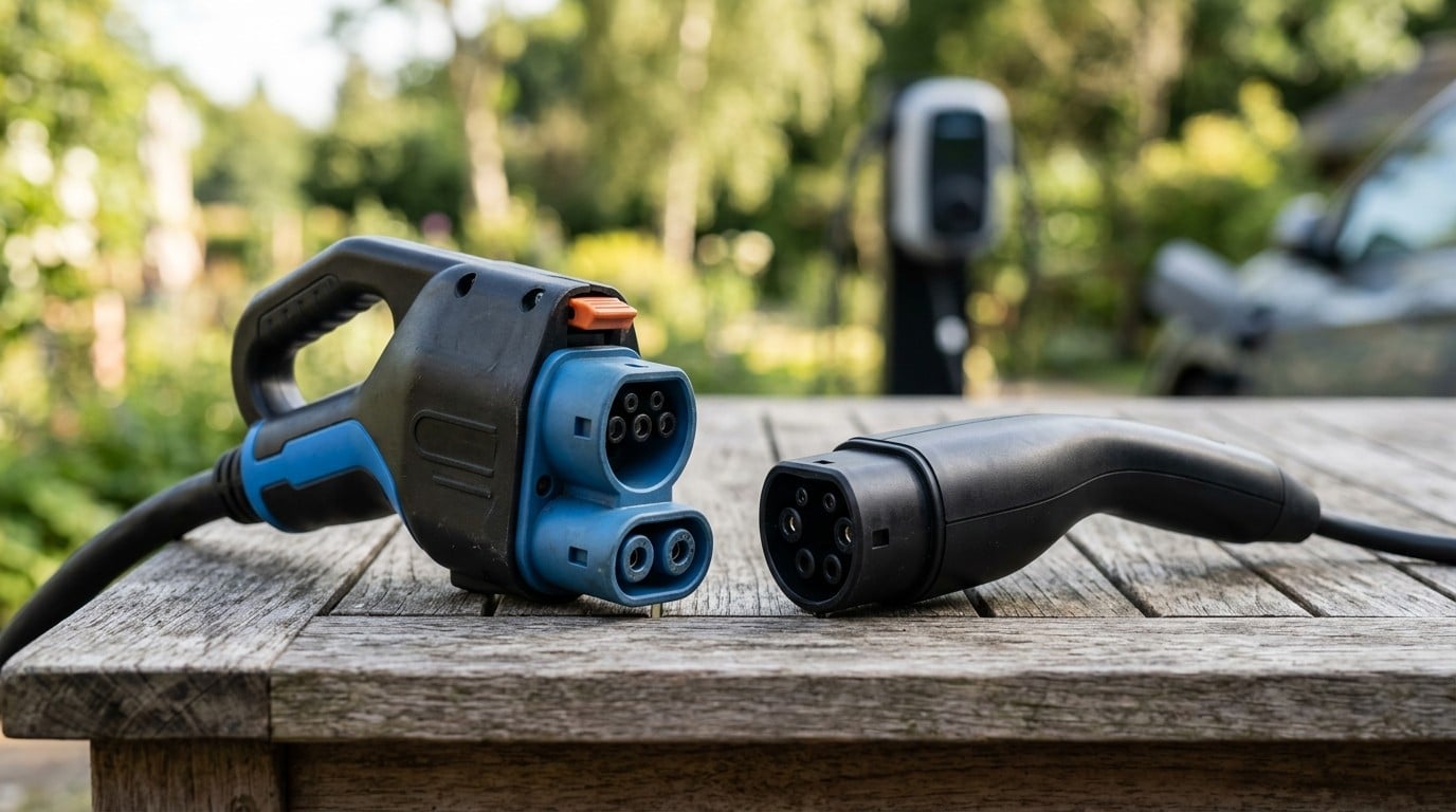 Side-by-side comparison of CCS1 and NACS EV charging connector types