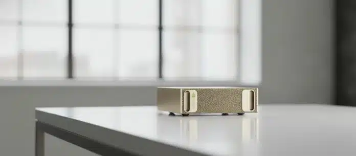 nvidia-dgx-spark-mini-ai-supercomputer-desk-v2 NVIDIA DGX Spark mini AI supercomputer accurate render on modern desk