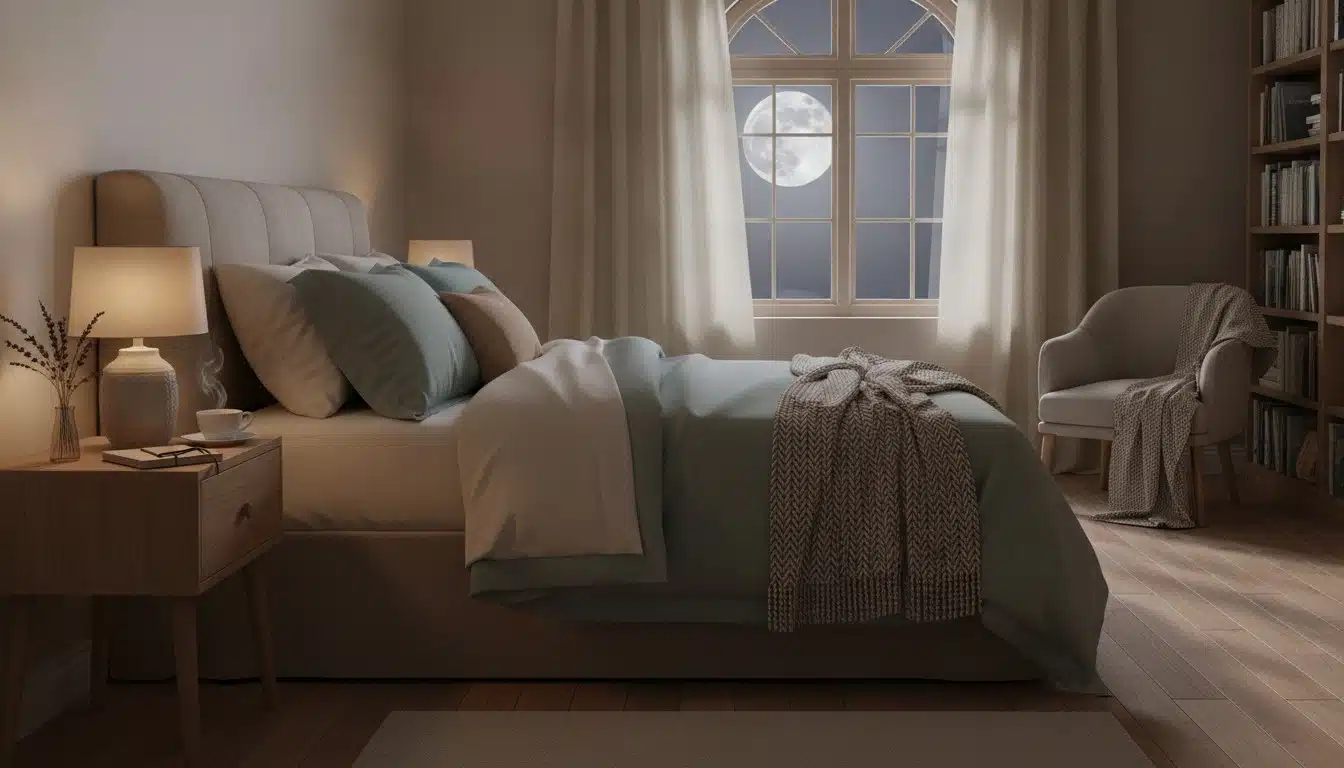 Peaceful bedroom scene representing restful sleep free of nightmares