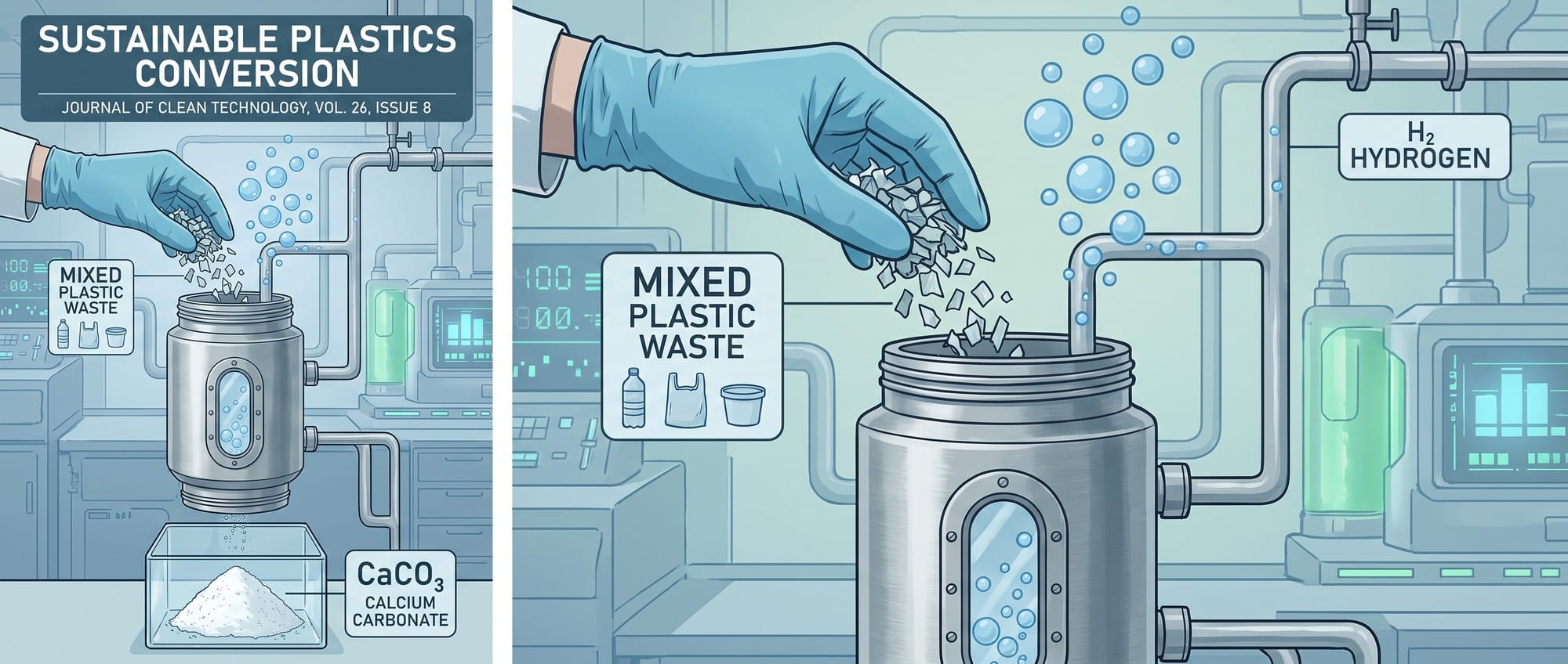 Laboratory reactor converting mixed plastic waste into hydrogen gas with carbon captured as solid mineral