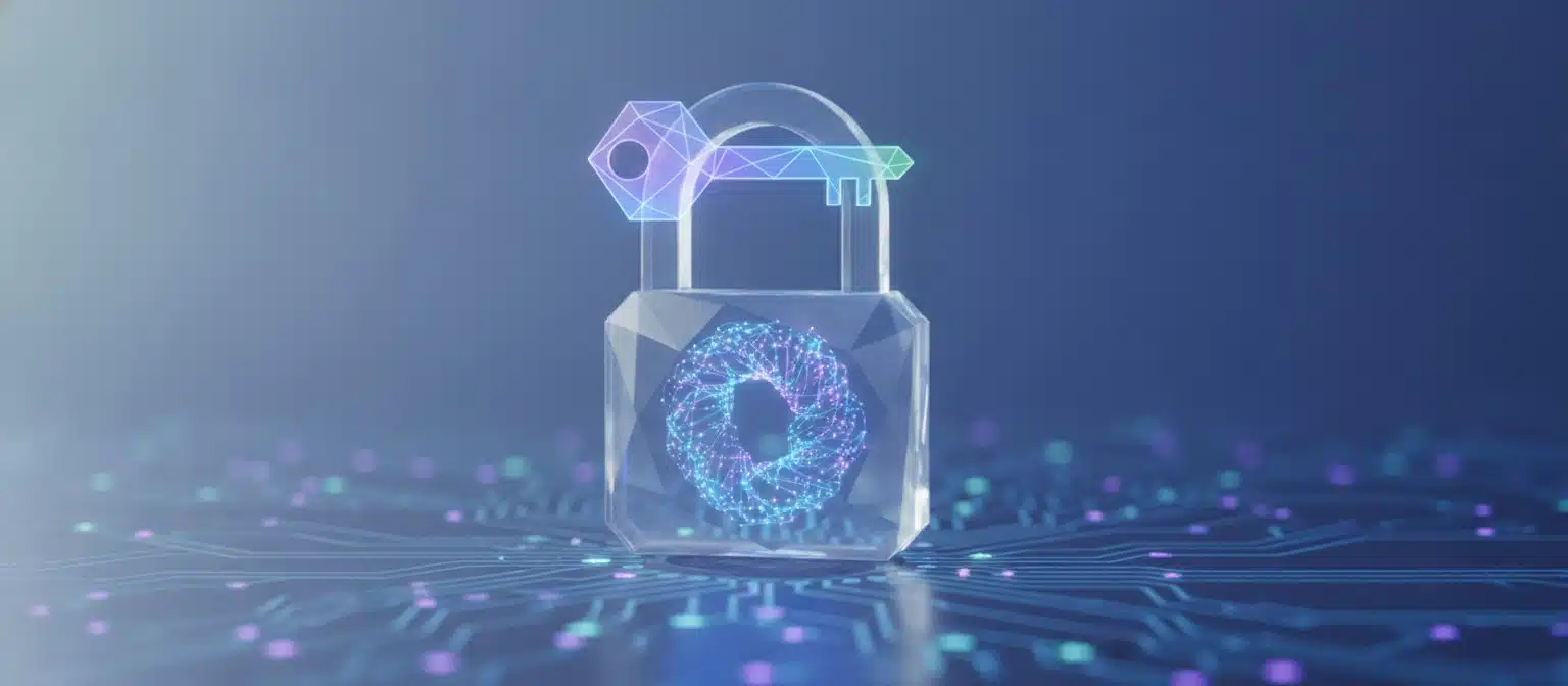 Privacy-focused identity technology concept with transparent digital lock representing zero-knowledge proofs