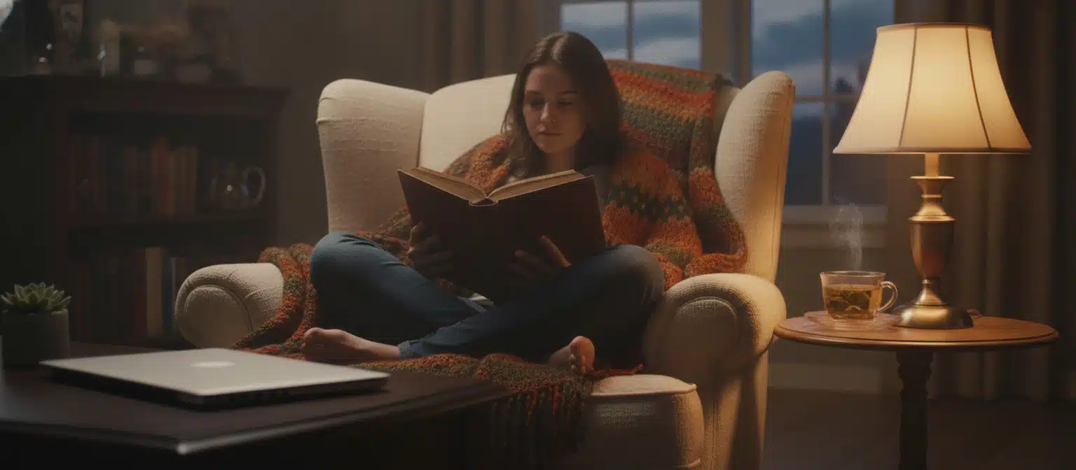 Person enjoying a peaceful reading hobby after work hours