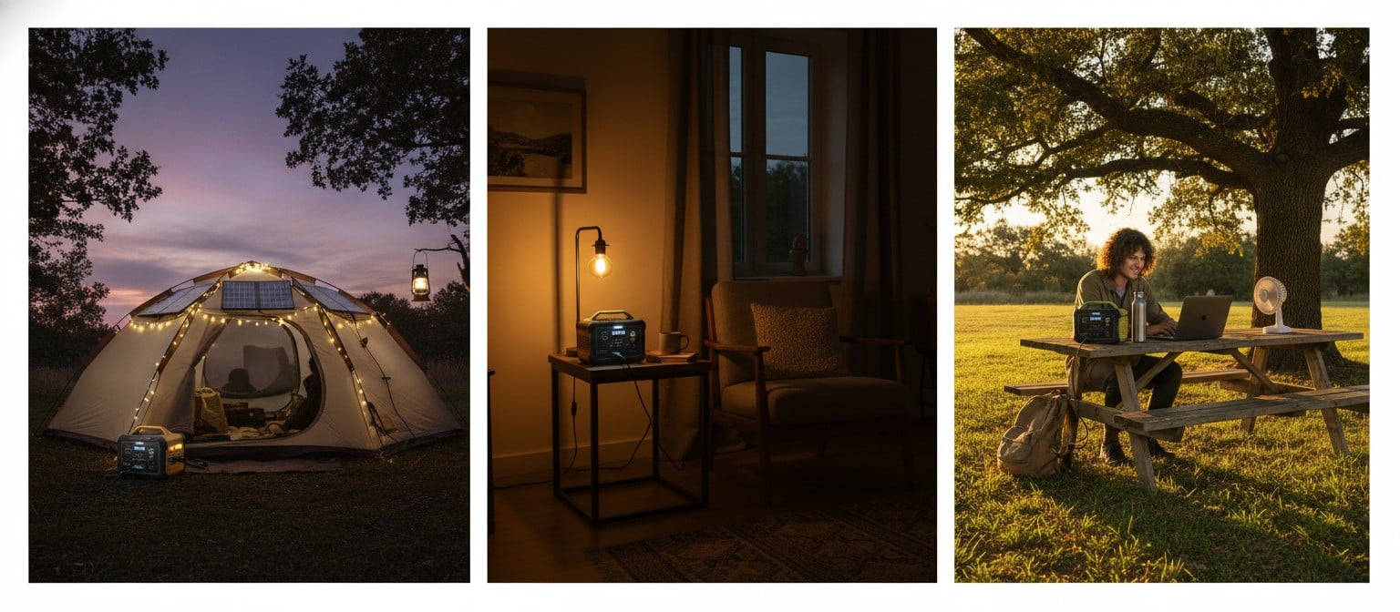 Multiple uses of portable solar generators including camping, home backup power, and remote work