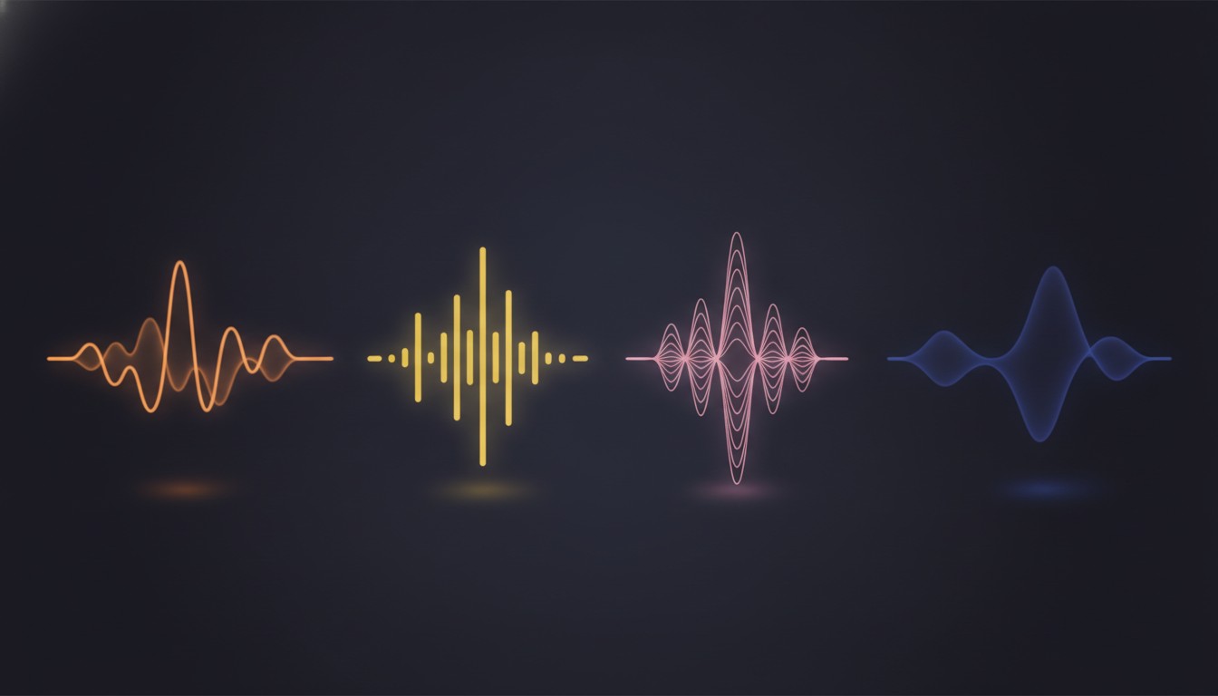 Four colorful abstract soundwaves representing DeepSeek's four selectable text-to-speech voice profiles