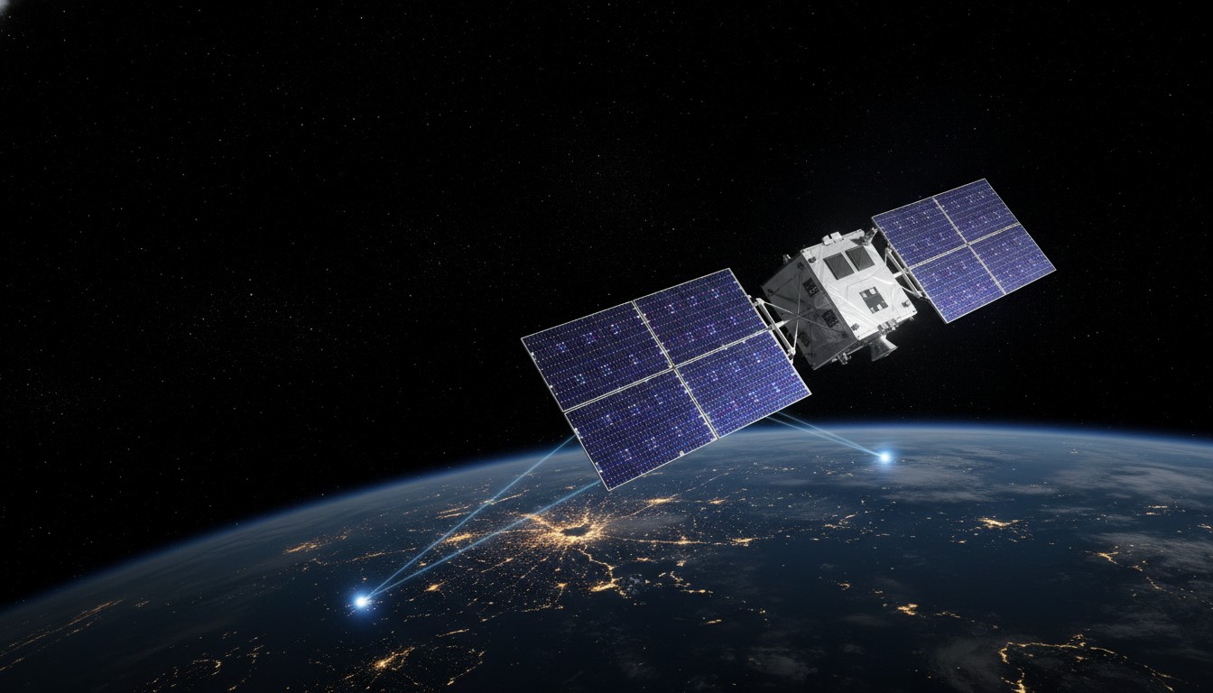 China Has 37 GPUs Running in Orbit as StarDetect Builds Its “Fuyao” Orbital Data Center Constellation Modern satellite with an onboard GPU computing payload orbiting above Earth at night, illustrating China's StarDetect Fuyao orbital data center constellation