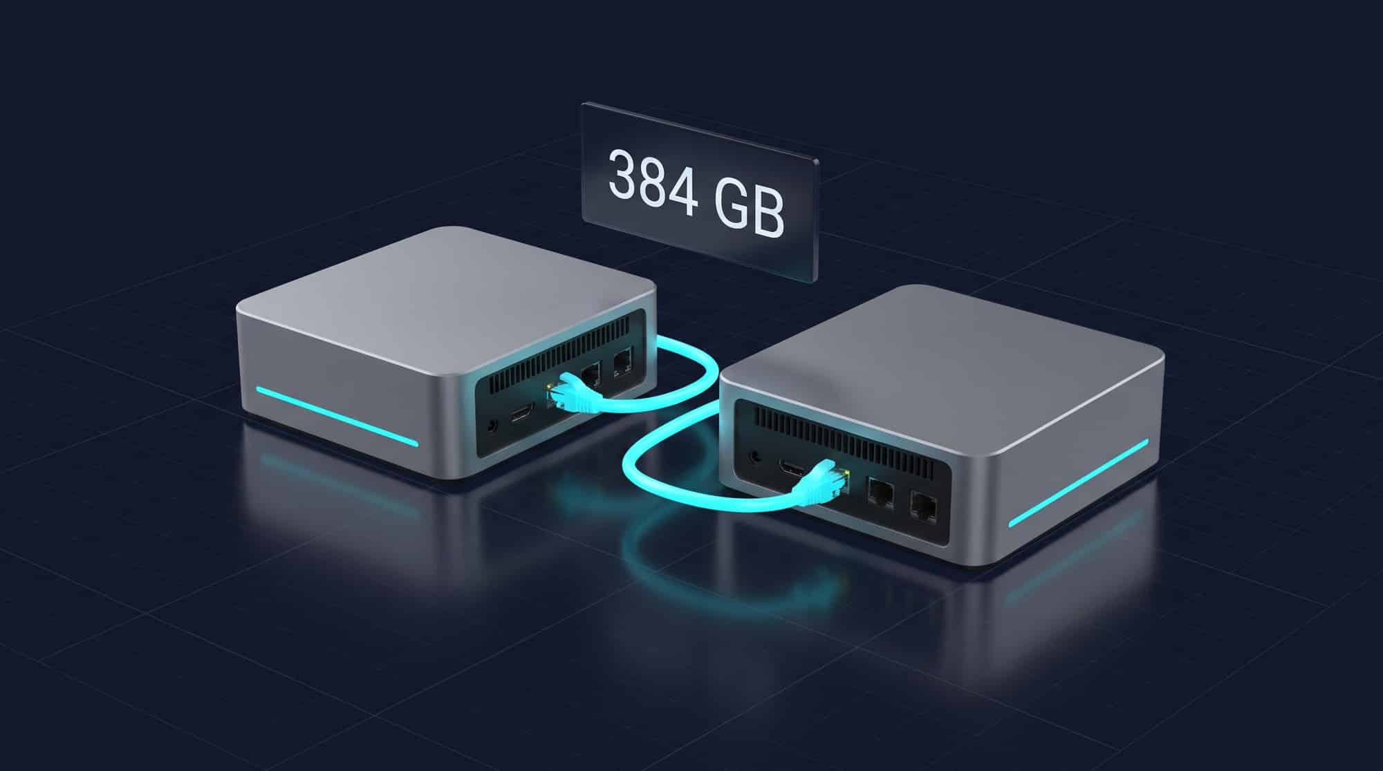 Two 192GB AI mini PCs connected over high-speed networking to pool 384GB of memory