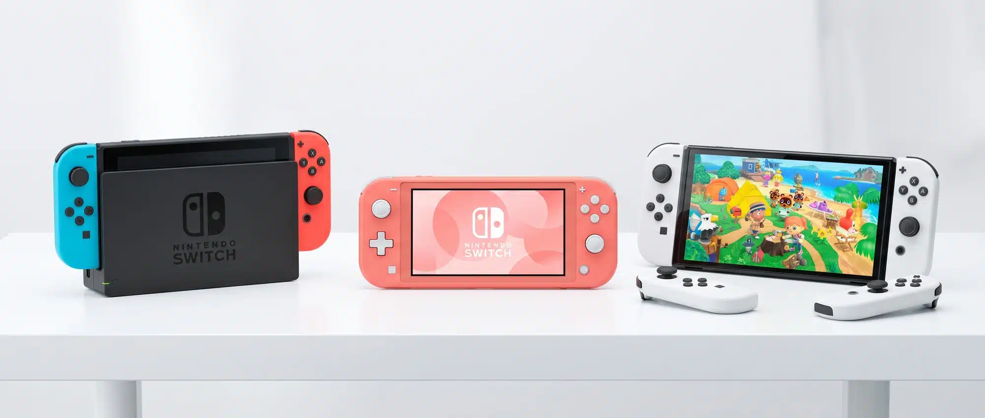 Nintendo Switch family lineup with original Switch Lite and OLED models side by side