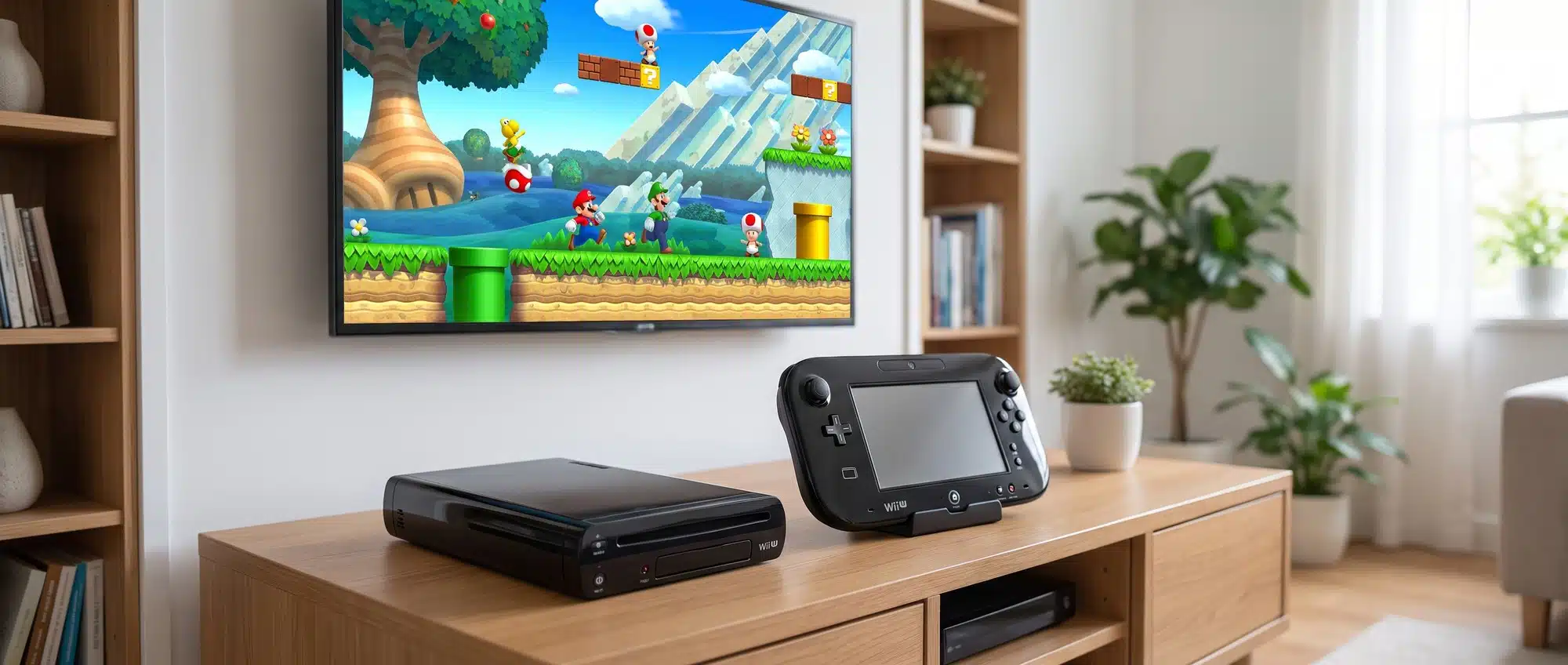 Black Nintendo Wii U console with authentic Wii U GamePad touchscreen controller