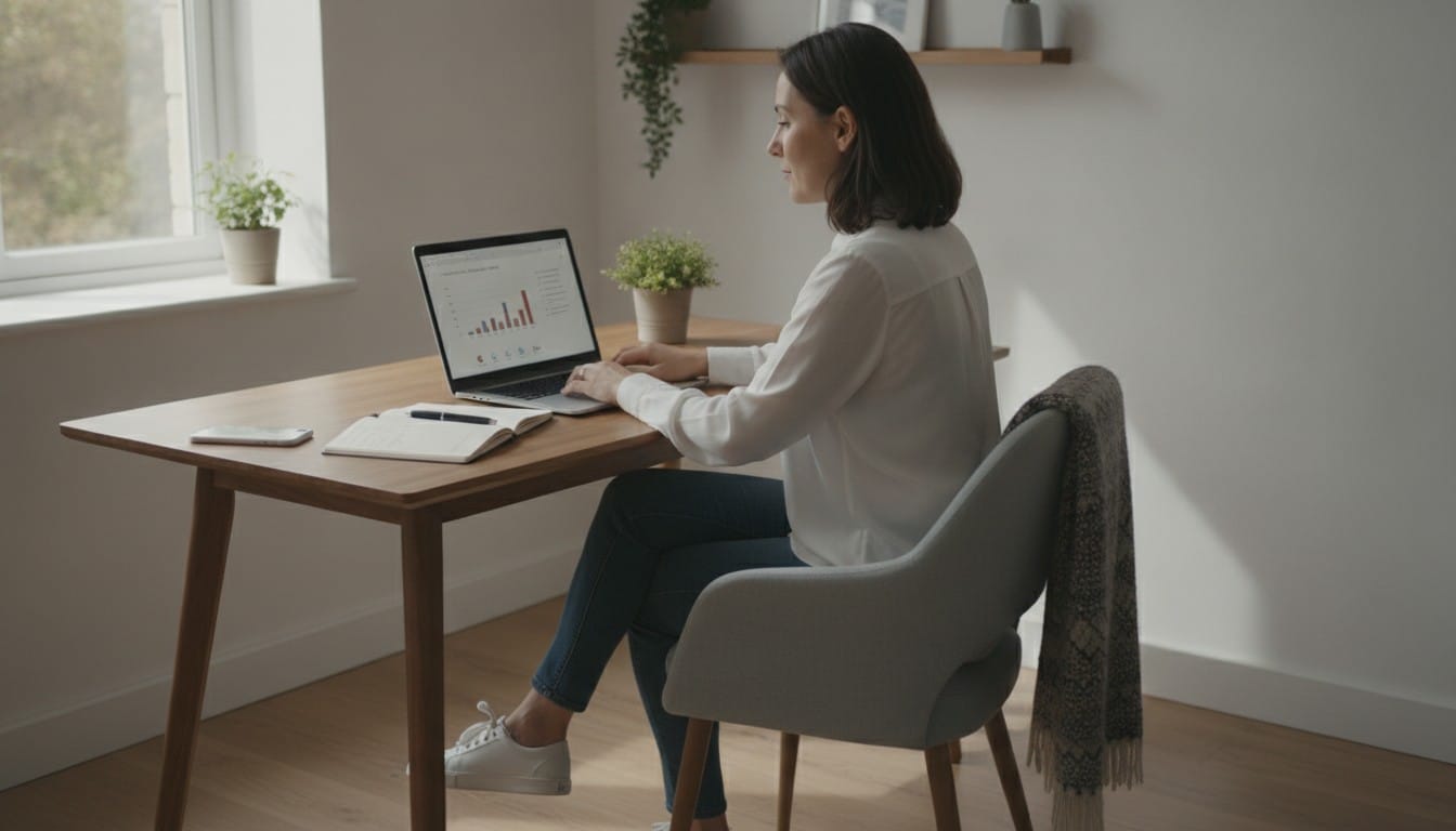 Woman reviewing online pharmacy weight management options on laptop at home