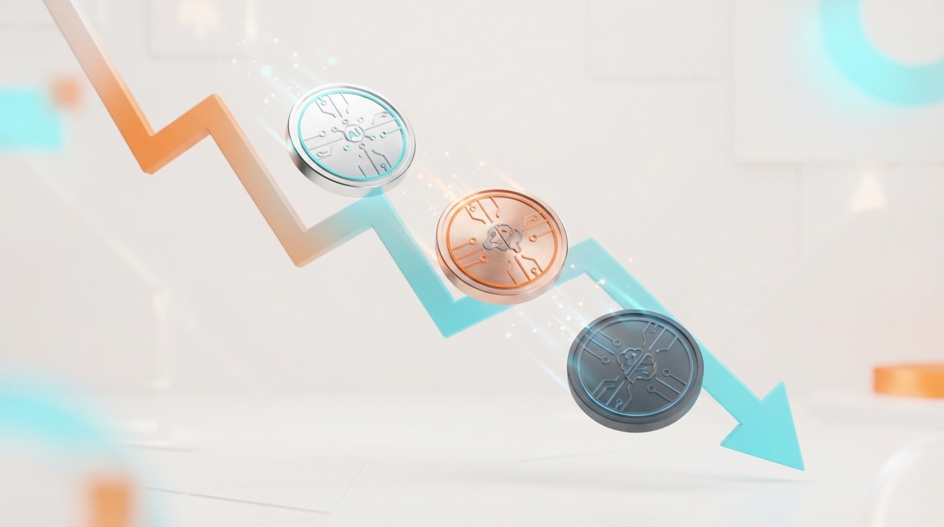 Illustration of budget AI token prices falling as cheap language models compete