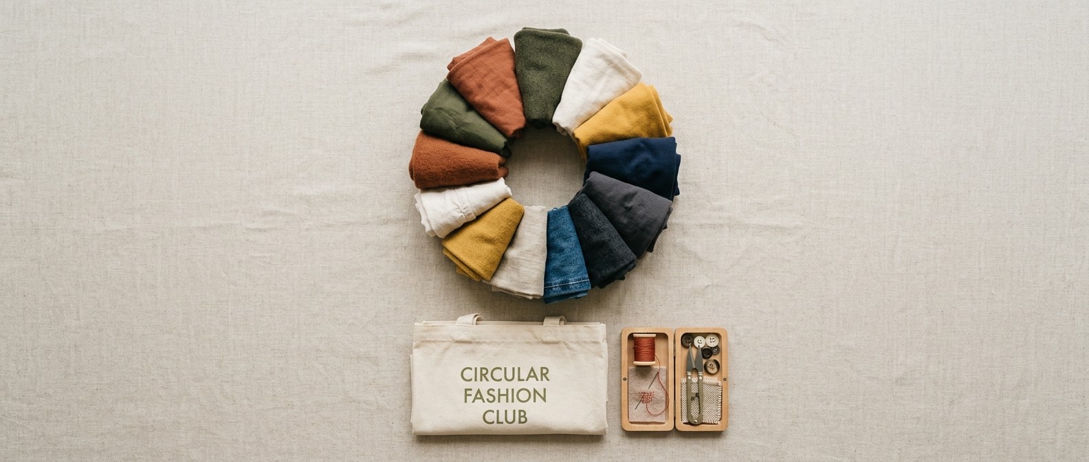 Sorted secondhand garments arranged to illustrate circular fashion